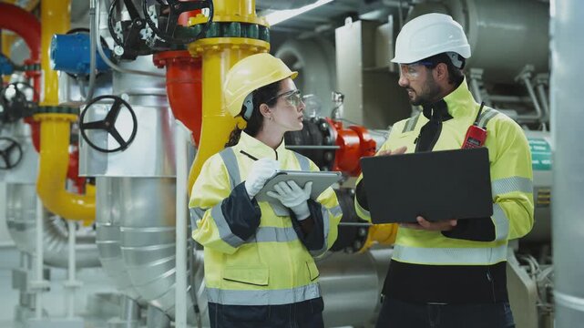 Evaluating Industrial Cooling Efficiency Focused team examines the chiller and condenser units to control and optimize the building's air system performance