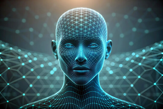 Artificial Intelligence Network Connecting Human Form with Futuristic Technology and Digital Data Exchange in the Cyber World