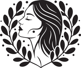 Elegant Woman's Profile Surrounded by Floral Branches Vector Art beauty female