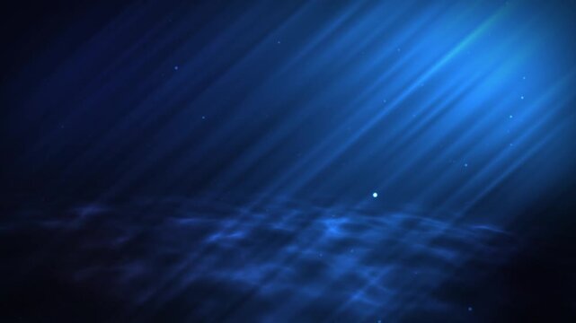 Digital dark blue wave frame abstract background. Particles in light rays. Ocean simulation. Atmospheric 3d animation