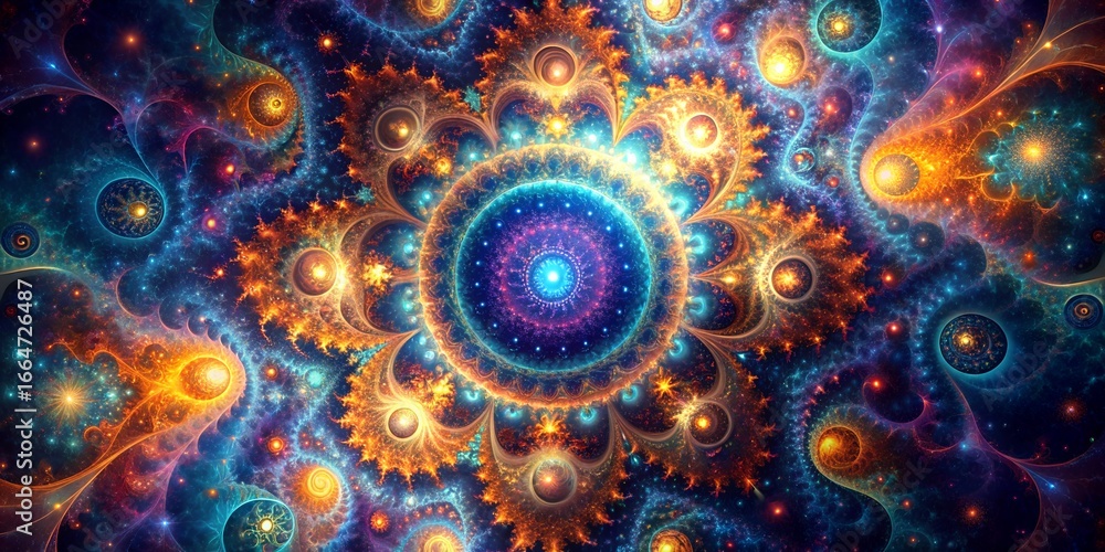 Poster a mesmerizing fractal pattern with intricate details, showcasing a vibrant and colorful abstract des