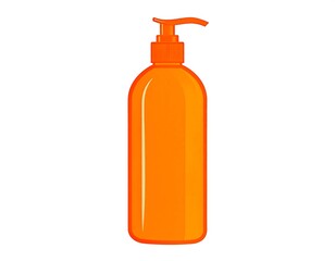 Orange Pump Bottle, Cartoon Style, Cosmetic Product, Illustration.