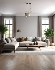 Modern living room with light gray sectional