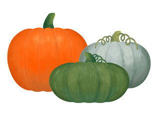 Pumpkin Art Illustrations In Crayon Style