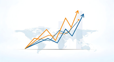  Global Financial Trend Lines Over World Map — Dual-Line Growth Chart Illustrating International Market Performance