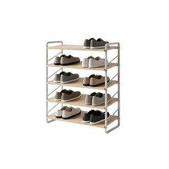 Modern Multi-Tier Shoe Rack with Organized Casual Sneakers on Green Background