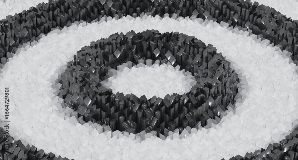 Aufkleber abstract 3d render of concentric rings formed by cubes, creating a minimal geometric design pattern 