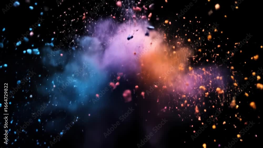 Poster abstract burst of vibrant colors in slow motion against dark background creates dynamic visual