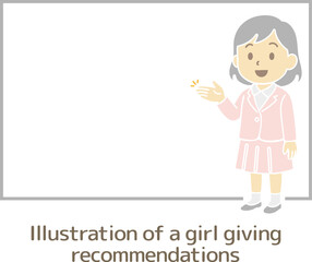 笑顔で案内をする小さな女の子のイラストのフレーム（主線なし）
Frame of an illustration of a smiling little girl giving directions (no main lines)