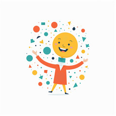 幾何学模様とスマイリーキャラクター