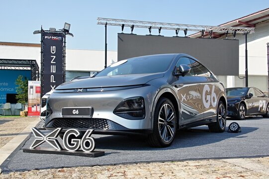 XPeng G6 electric car displayed at a promotional event