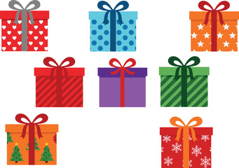 Colorful Gift Boxes with Ribbons, Holiday Present Packaging, Decorative Wrapped Gifts for Christmas, Birthday, Celebration, Festive Party Background