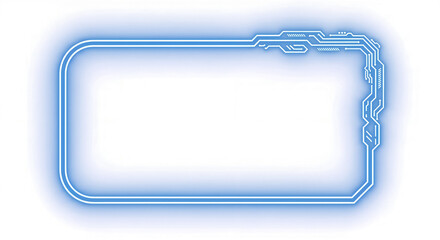 Futuristic Blue Neon Circuit Board Frame with Glow Effect Isolated on Transparent Background