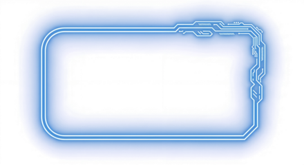 Futuristic Blue Neon Circuit Board Frame with Glow Effect Isolated on Transparent Background