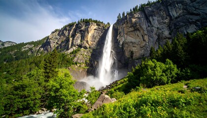 Waterfall Landscape in Mountain Valley
