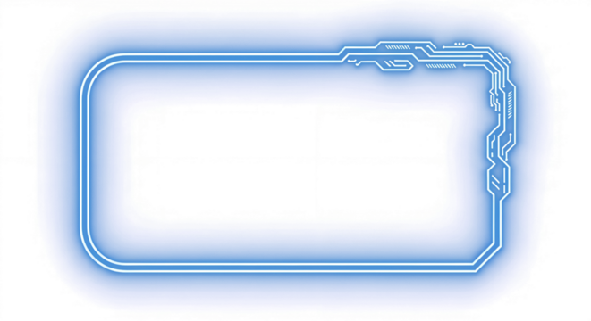 Futuristic Blue Neon Circuit Board Frame with Glow Effect Isolated on Transparent Background
