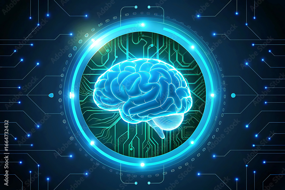 Aufkleber futuristic brain circuitry symbolizing artificial intelligence and deep learning technologies in neu