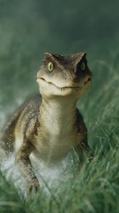 Obraz premium A unique reptilian creature moves through the vibrant green grass under the sun