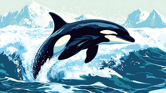 Orca leaping in icy waves (1) - Powered by Adobe