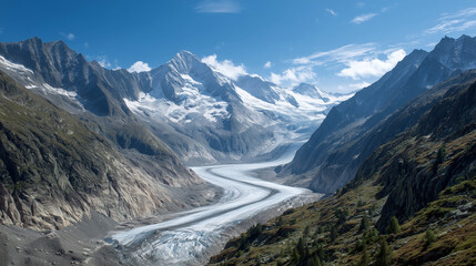 Fototapeta premium Mountain glacier in Switzerland under clear blue sky