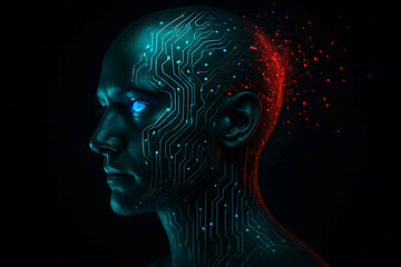 Futuristic Humanoid with Glowing Circuitry Artificial Intelligence Concept Digital Transformation and Technological Advancement Illustration on Black Background