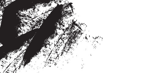 
A bold black ink brush stroke on a white canvas, creating a dynamic abstract composition. The texture suggests movement and raw energy, with rough edges and scattered speckles that fade into the 