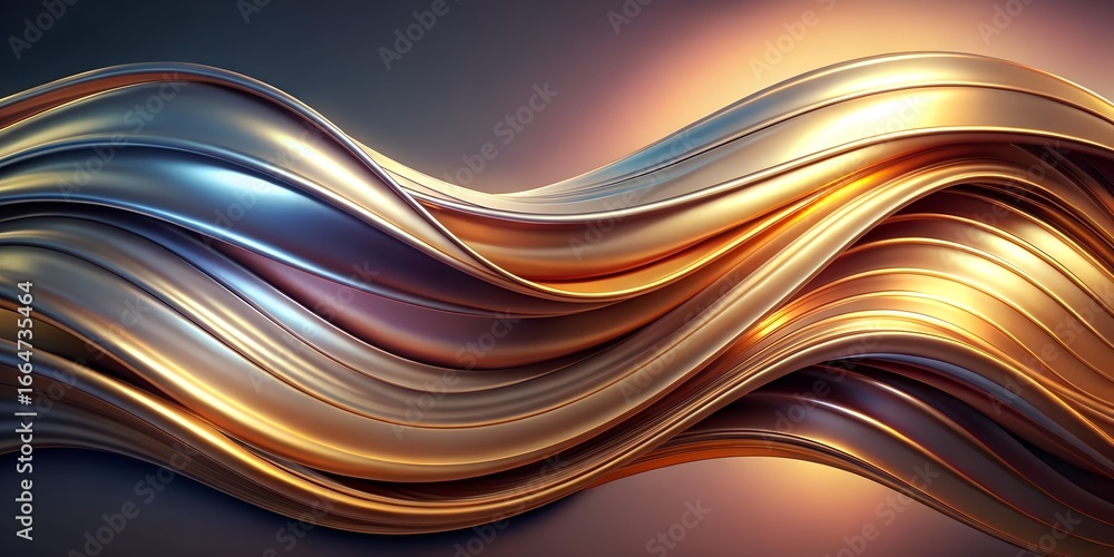 Poster abstract metallic wave background with golden and silver hues, creating a modern and elegant design 