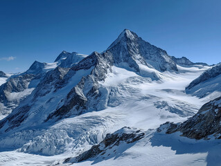 Mountain glacier in Switzerland under clear blue sky