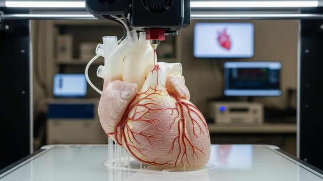 Advanced 3D Printing Technology Creates a Realistic Model of the Human Heart, Showcasing Intricate Details for Medical Training and Research Purposes