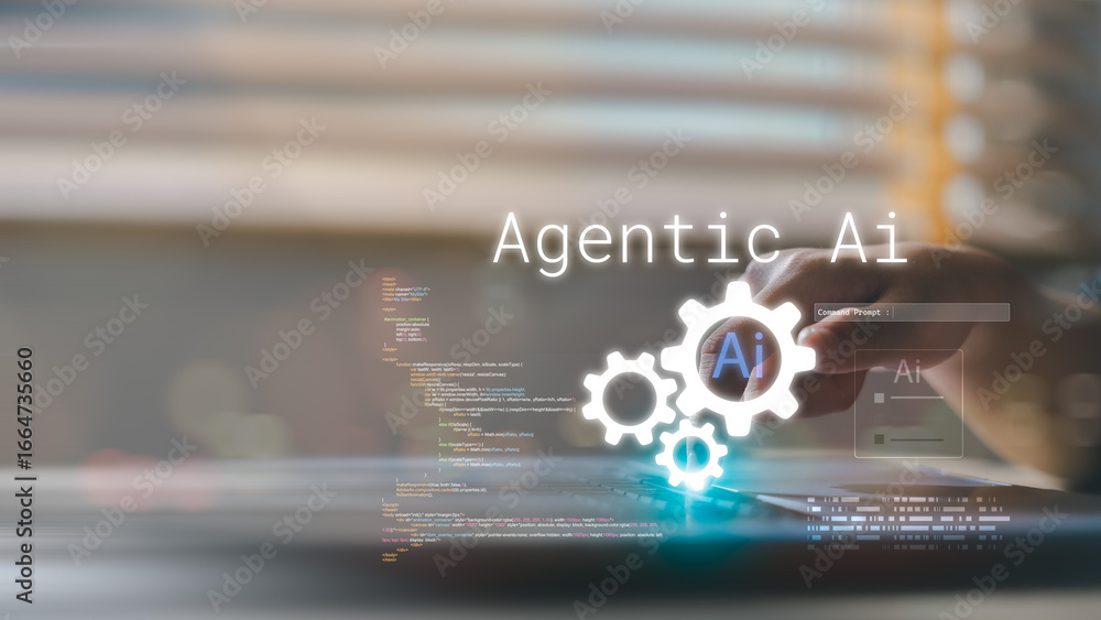 Aufkleber agentic ai technology concept with coding and digital gears. artificial intelligence automation, mac