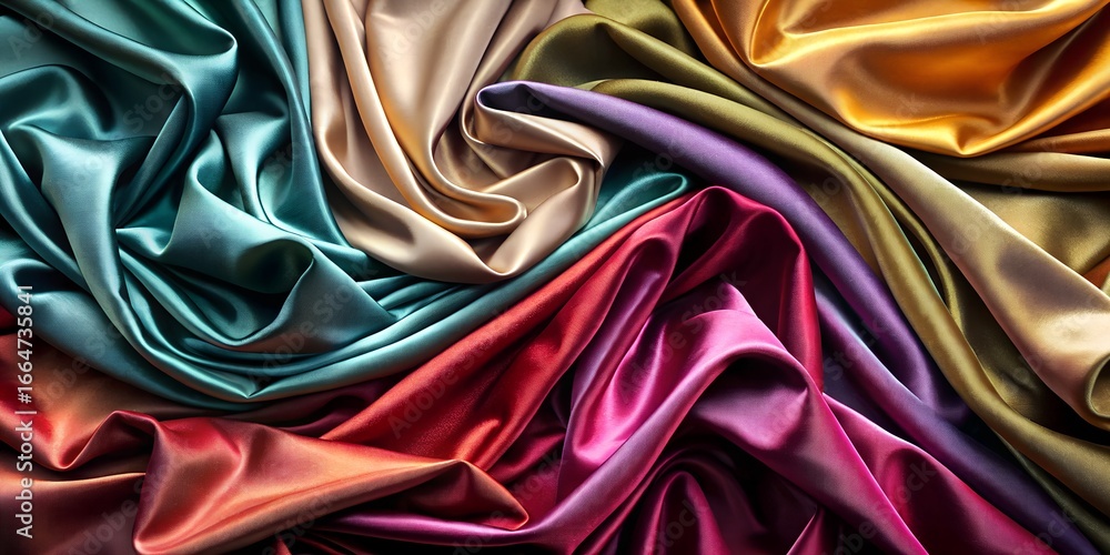 Poster luxurious silk fabric with a smooth and shiny texture, creating an elegant and colorful abstract des