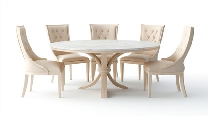 Elegant Round Dining Table Set with Beige Upholstered Chairs