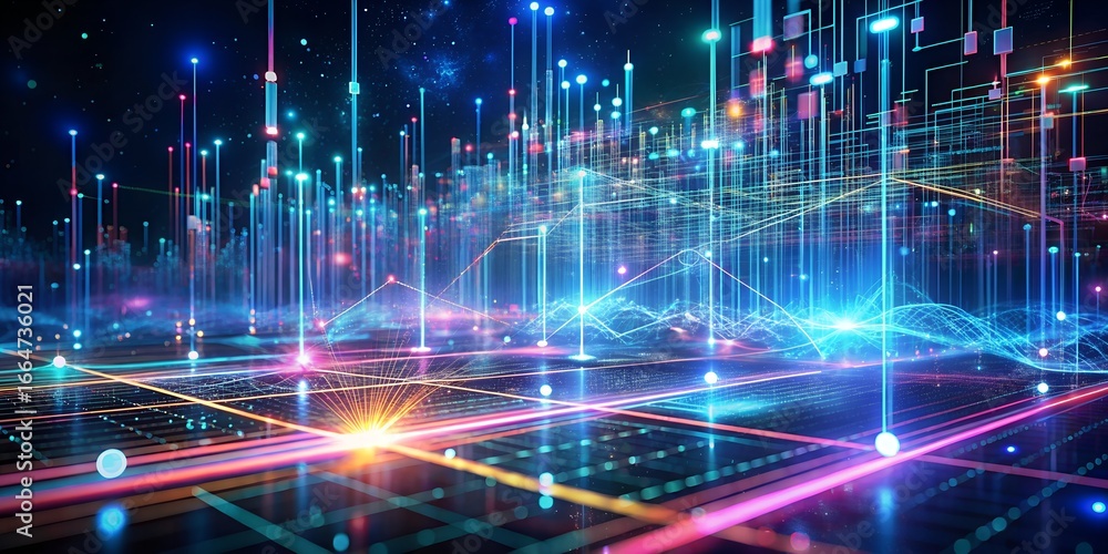 Poster abstract technology background with glowing data streams and futuristic network connections, represe