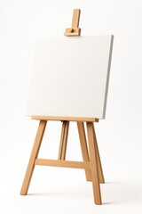 Wooden Easel with Blank Canvas Isolated on White Background