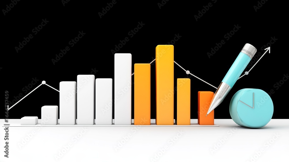 Aufkleber colorful bar graph with pen and clock representing data analysis