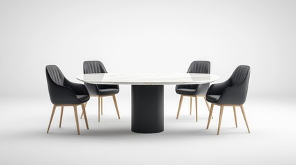 Fototapeta premium Elegant Round Dining Table with Stylish Black Chairs in Minimalist Style