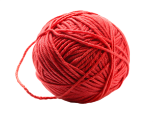 Red ball of yarn sits on white Background ,PNG. AI.Generated.