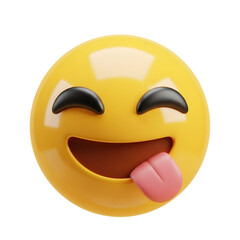 Playful yellow emoji sticking out its tongue with closed eyes and a wide smile, conveying joy and silliness, perfect for lighthearted communication.