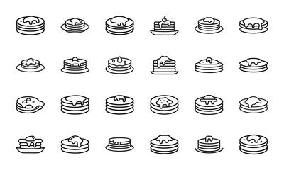 Food and Drink Line Icons Set – Fast Food, Burger, Pizza, Hotdog, Sandwich, Cupcake, Muffin, Ice Cream, Salad, Cheese, Bread, Fruits and Vegetables Outline Vector Illustrations
