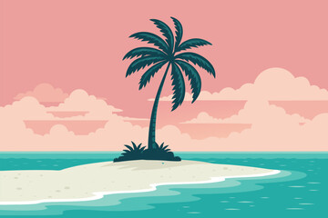 Minimalist palm tree island in the ocean.