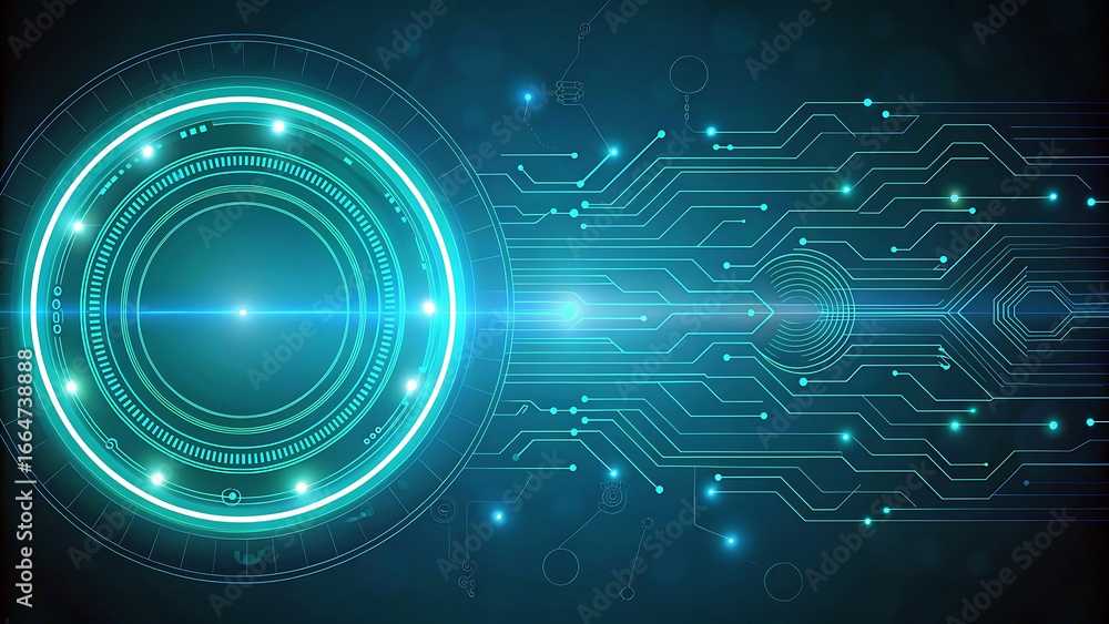 Aufkleber futuristic technology background with glowing circuit board and concentric circles for innovation an