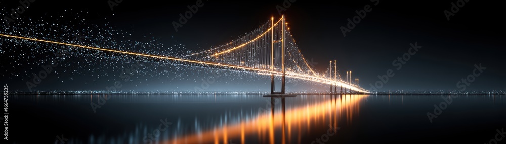 Poster a futuristic bridge design featuring light beams, representing innovative architecture and advanced 