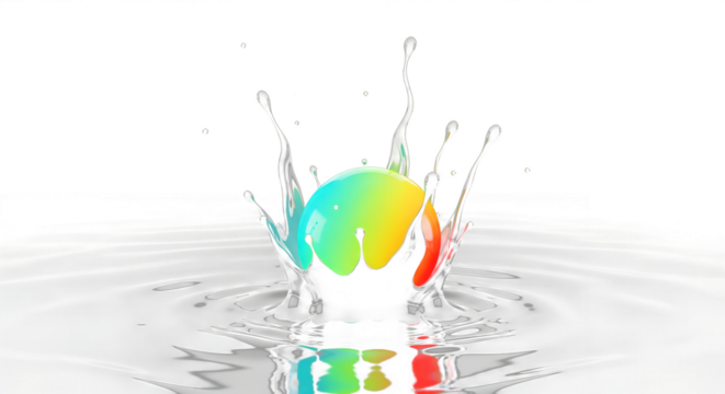 Colorful Liquid Drop Splashing into Clear Fluid Isolated on Transparent Background