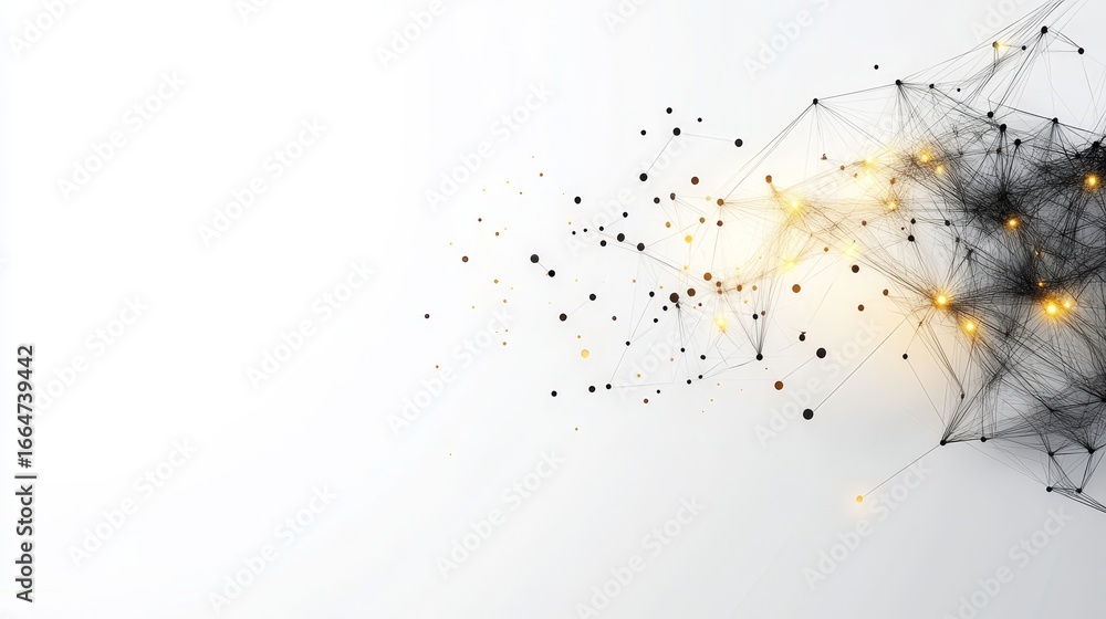 Poster abstract network connection with glowing dots and lines on white background