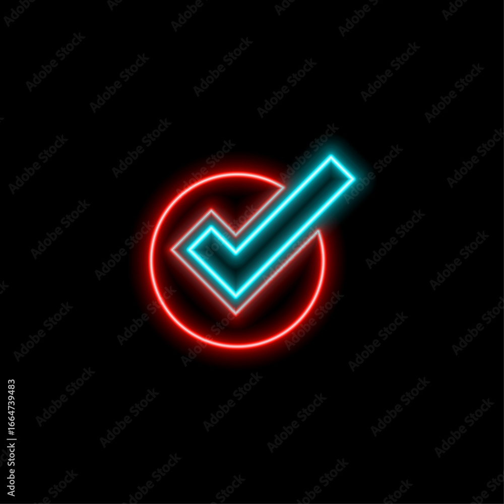 Poster realistic 3d check icon vector illustration.neon style.vector check mark icon.neon