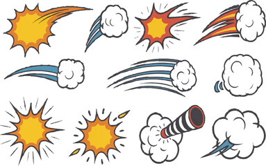 Obraz premium A vibrant vector collection of cartoon fire icons and sun symbols