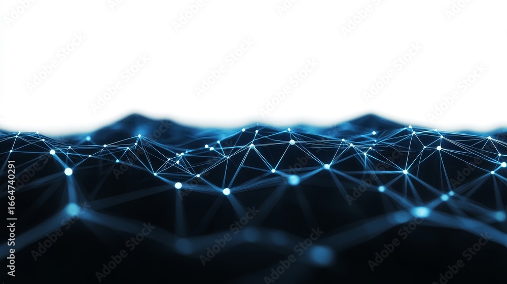 Poster abstract blue digital landscape with connected points and lines