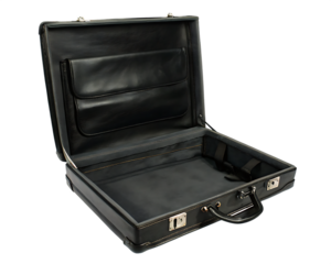 Leather briefcase open isolated on a transparent background