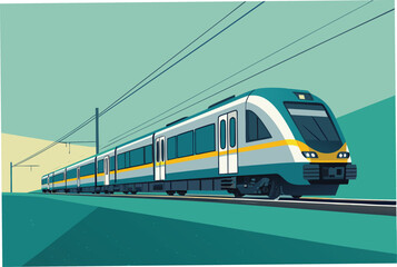 Naklejka premium Sleek, modern electric commuter train in an underground station.