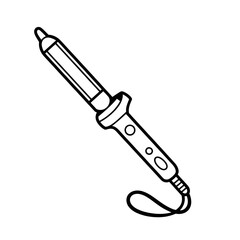 A black and white curling iron illustration line art of a coloring page
